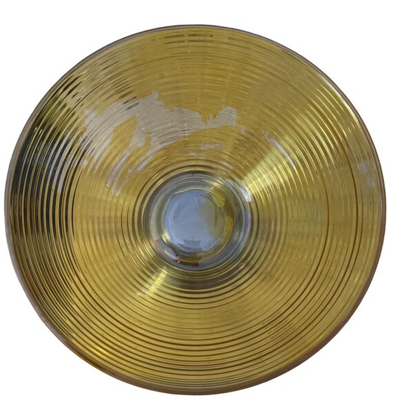 Vintage Mid Century Modern Glass Metal Candy Dish Large 7.5" Diameter Yellow Brn - Picture 5 of 11